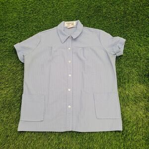 Vintage 70s Ribbed Button Blouse Shirt Womens S/M 22x25 Blue Baggy